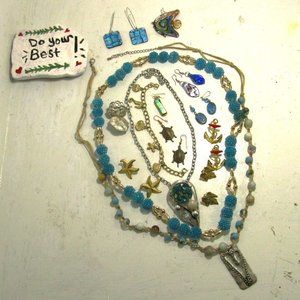 Lot #18 13 Pieces Nautical Bracelet Starfish Turtles Charity Trifari Earrings